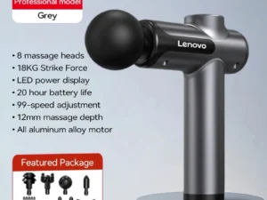 Lenovo Powerful Wireless Massager Gun 8 Massage HeadsRechargeable Shoulder Back Neck Waist Leg Electric Fascia Gun - Oyoyo  - Color : Grey